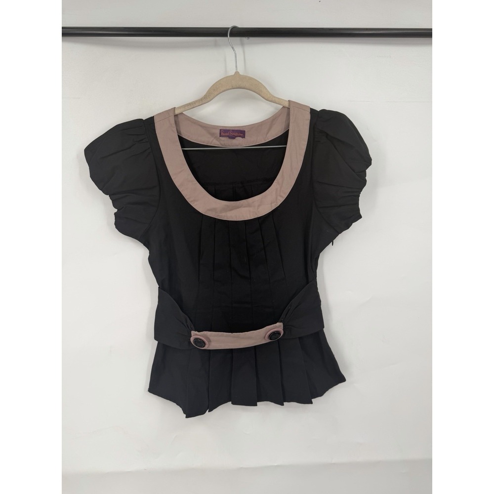 Y2K Sweet Sinnamon Puff Shoulder Women‎ S Black Top Whimsigoth Dark Coquette